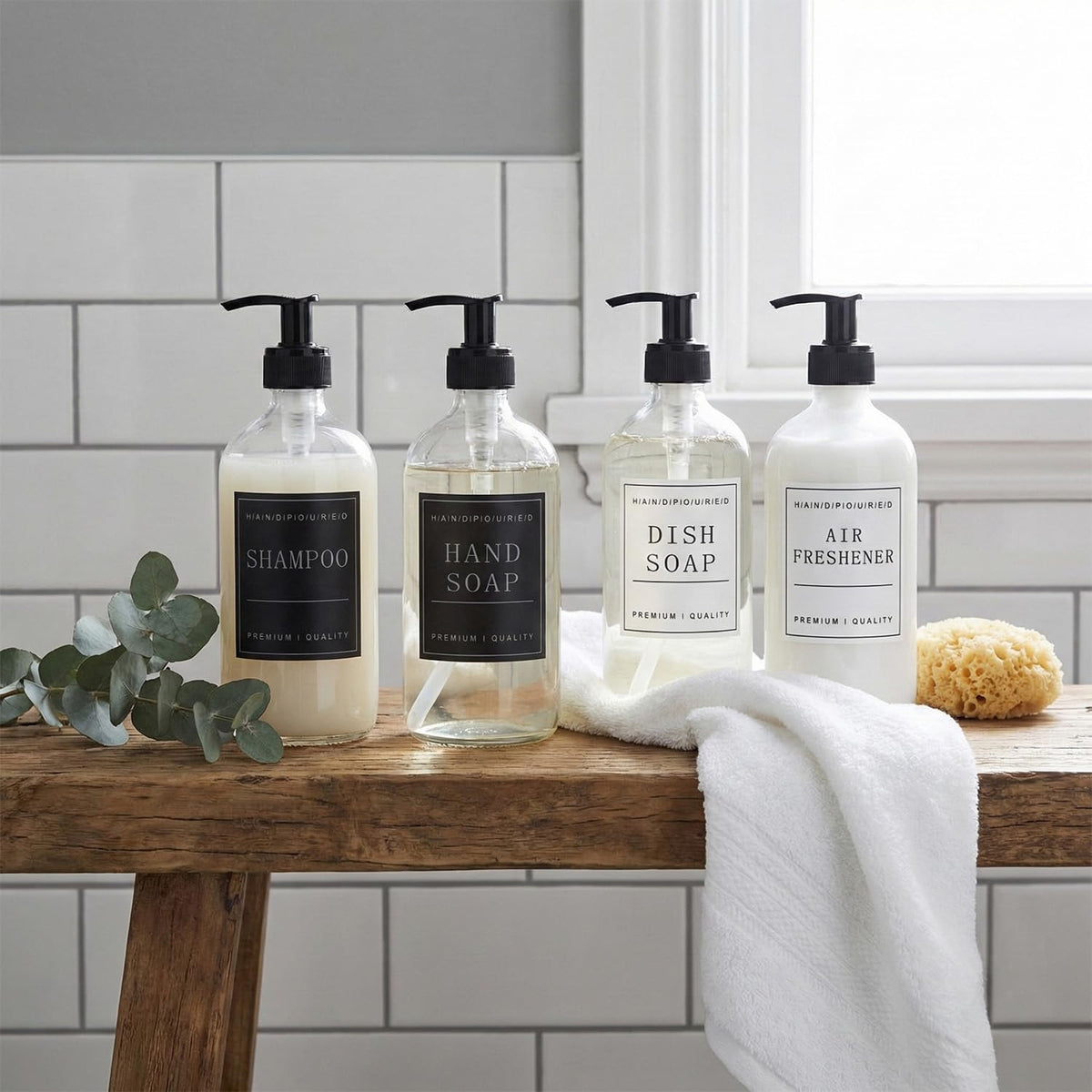 Hopzab 24 PCS Waterproof Bottle Labels Minimalist Style Labels for Hand Soap, Lotion, Shampoo, Conditioner, Dish Soap and Mouthwash