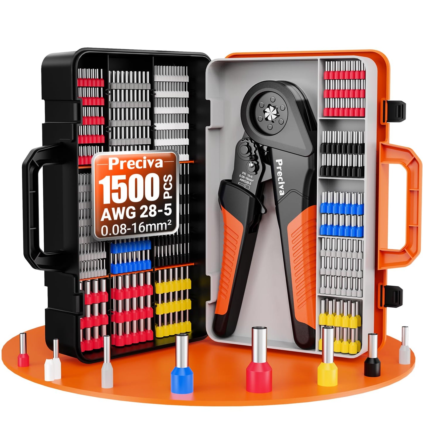0.08-16mm? Ferrule Crimping Tool Kit with Box and 1500pcs Cable Terminals, Preciva 28-5 AWG Adjustable Ratchet Bootlace Ferrule Crimping Tool Set,