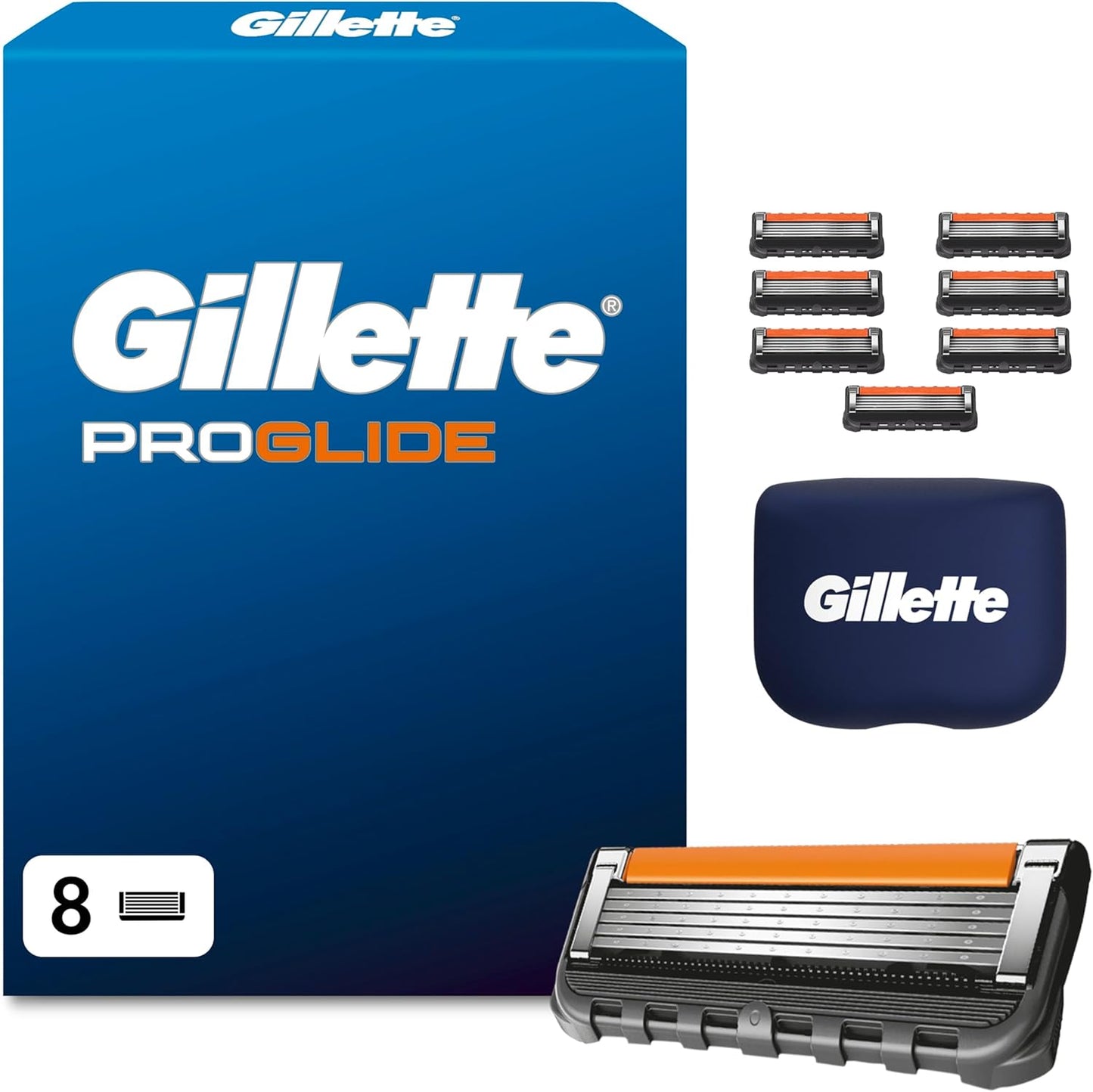 Gillette ProGlide Razor Blade Refills For Men, 8 Blade Refills, with Blade Cover. New but open, scruffy box