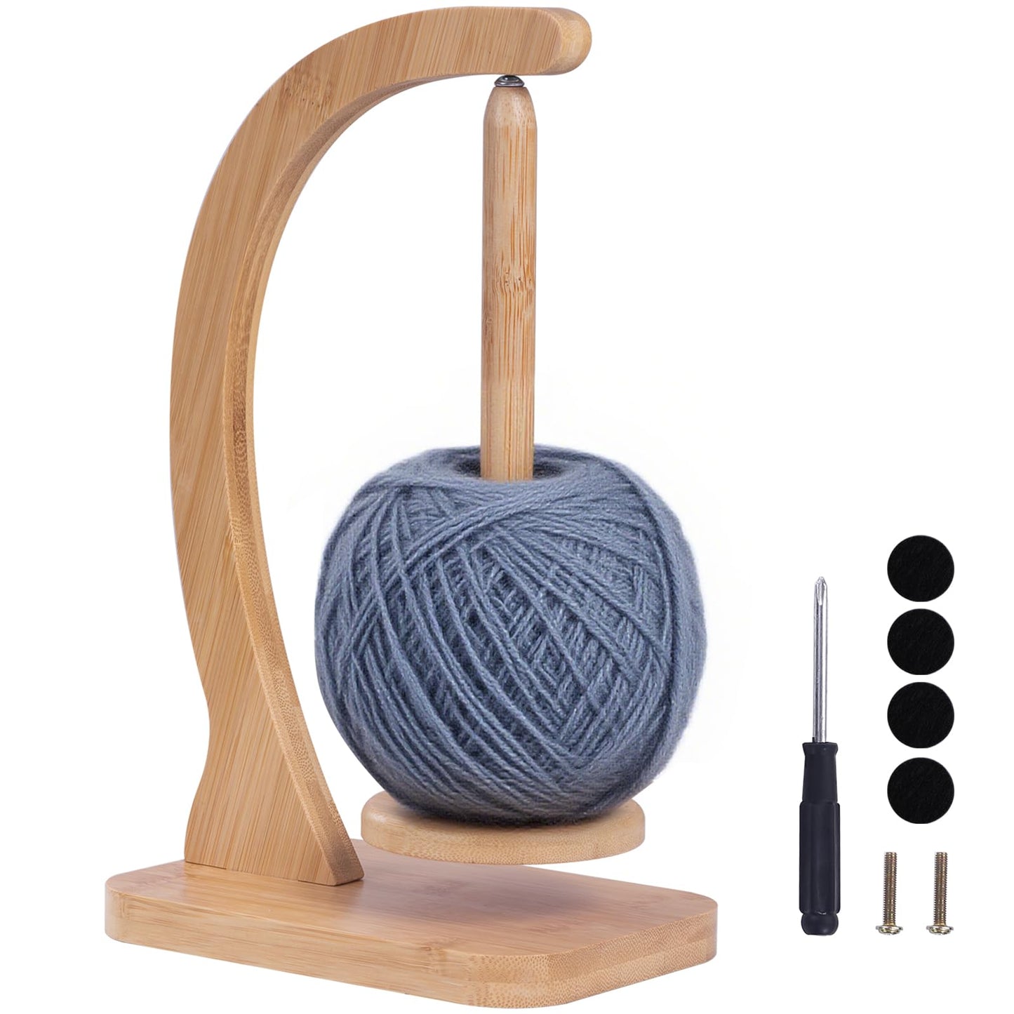 Premium Bamboo Magnetic Yarn Holder - 400g Heavy Duty Rotating Yarn Ball Dispenser with Smooth Bearings, Tangle-Free Portable Thread Spinner for