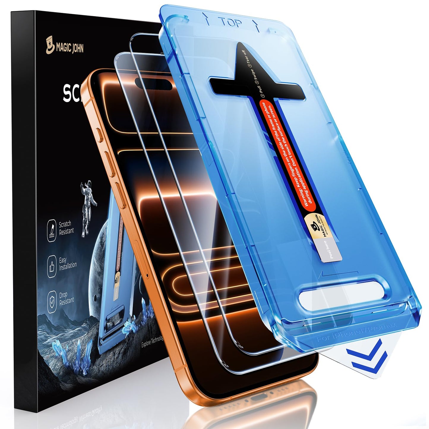 MAGIC JOHN 2 Pack for iPhone 17 Pro Max Tempered Glass Screen Protector 6.9 inch, Auto Dust-Elimination Installation, Bubble Free, Dynamic Island
