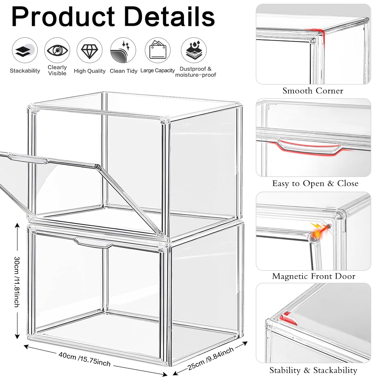LINYAPRY 4 Packs Clear Plastic Handbag Storage Organizer for Closet, Large Acrylic Display Box for Handbag, Stackable Storage Boxes Bag Organizer with