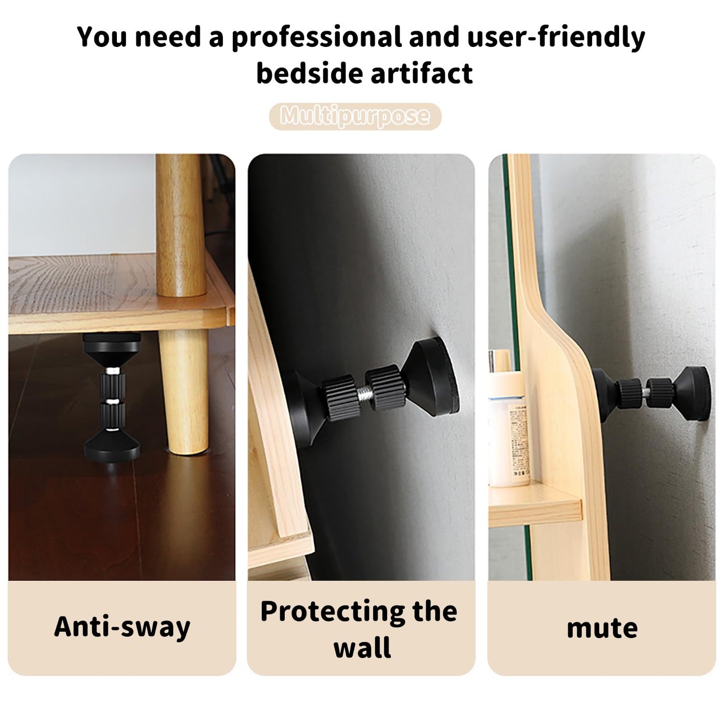 2 Pcs Adjustable Threaded Bed Frame Anti-Shake Tool,Headboard Stoppers,Bedside Antishake Telescopic Support Stabilizer Headboard Stopper Stabilizer