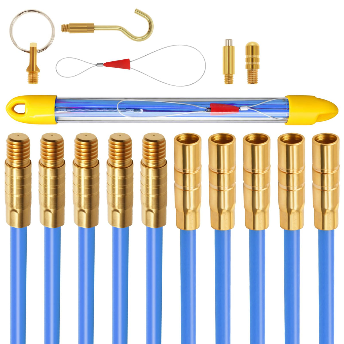 4.88M (16') Cable Rods, Fiberglass Electrical Connectable Fish Tape Pull Kit with Various Accessories?1.6ft per Pole, 10 Poles by Poweka