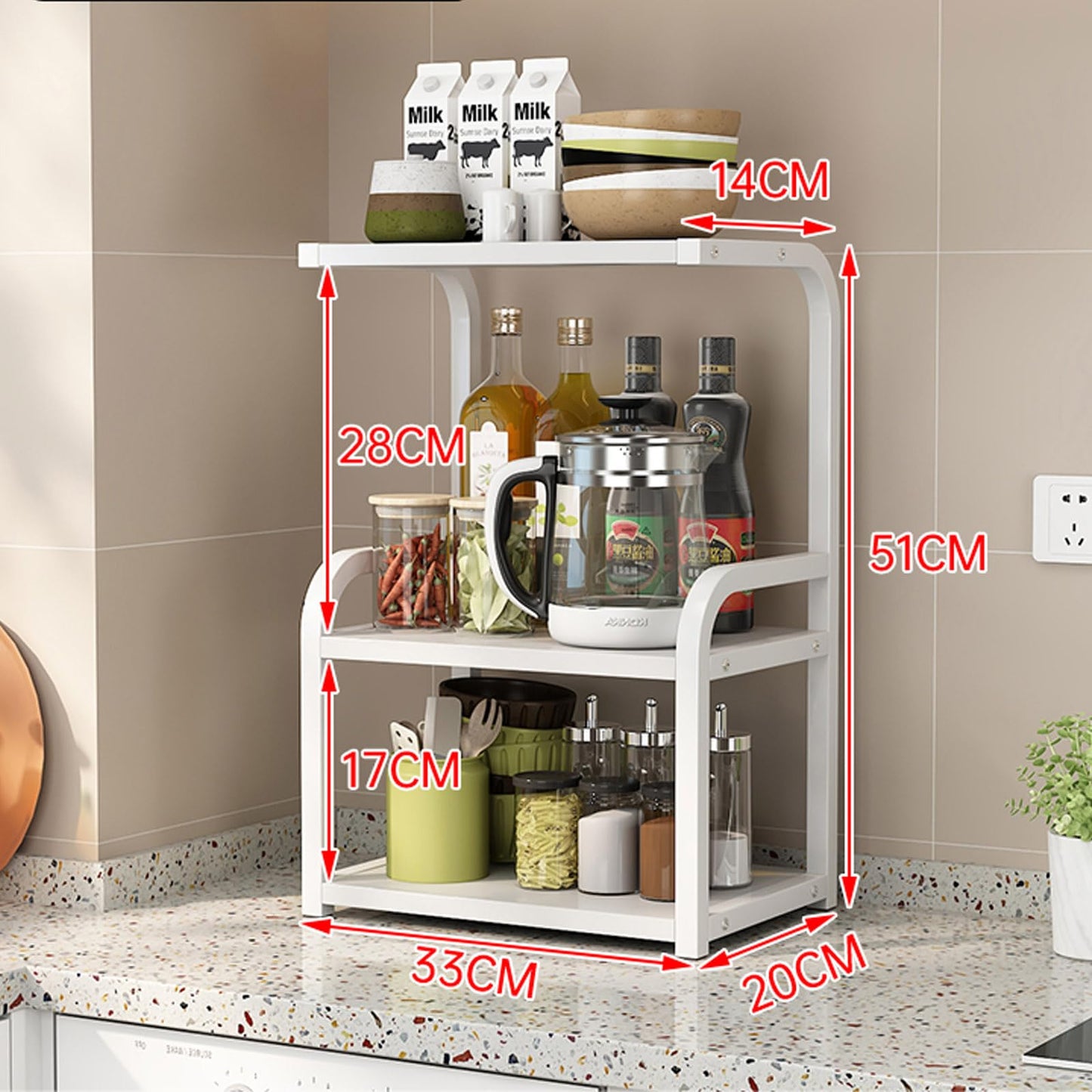 Numjeg Office Desk Vertical Storage Rack Organizer Metal Rack White Bookshelf Supplies Counter 3-Tier Racks Living Room Desktop Shelving