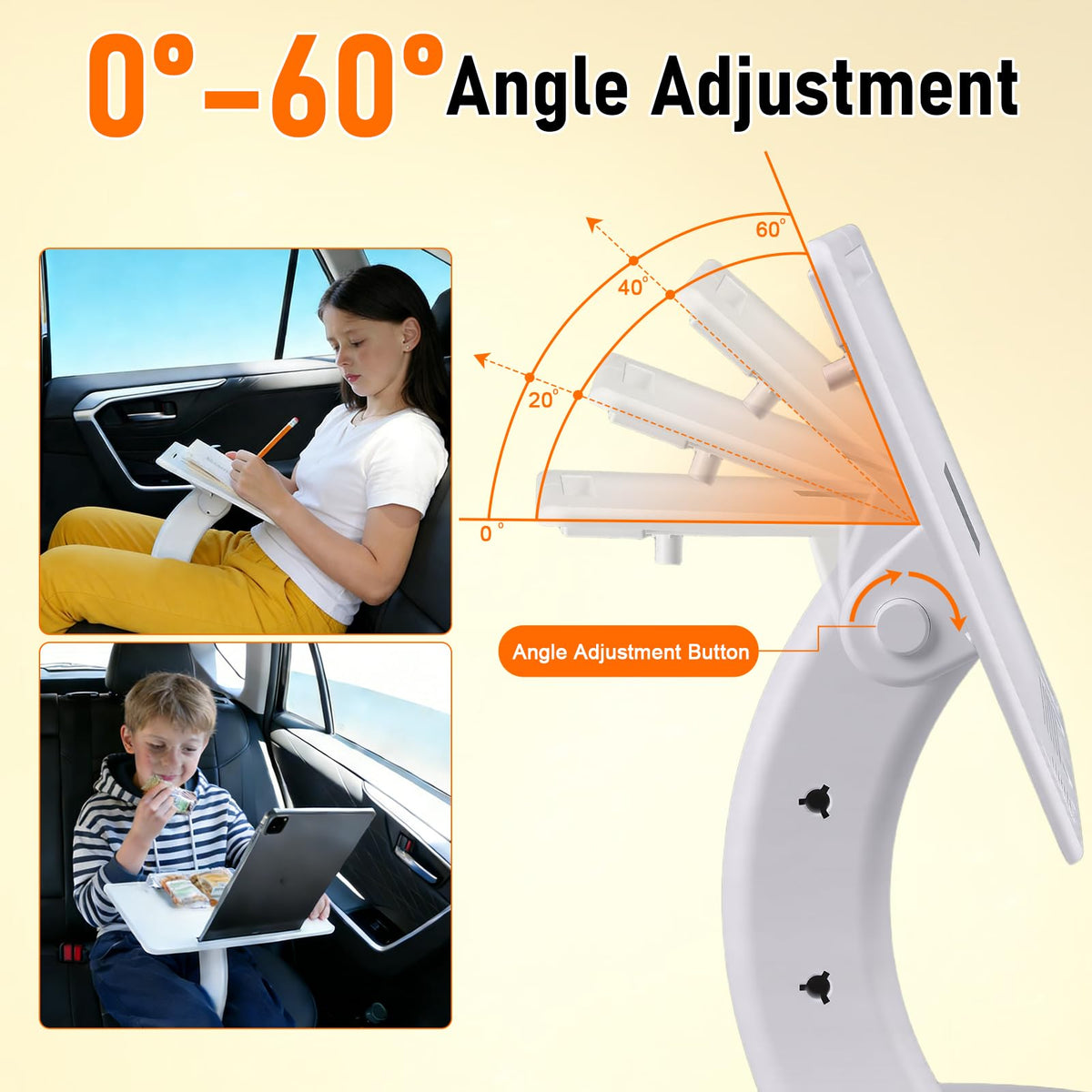 WODHMIEY Car Seat Tray Table Adjustable Travel Desk for Kids Adults Foldable Laptop Tablet Stand Multifunctional Car Lap Desk Front Rear Seats Work