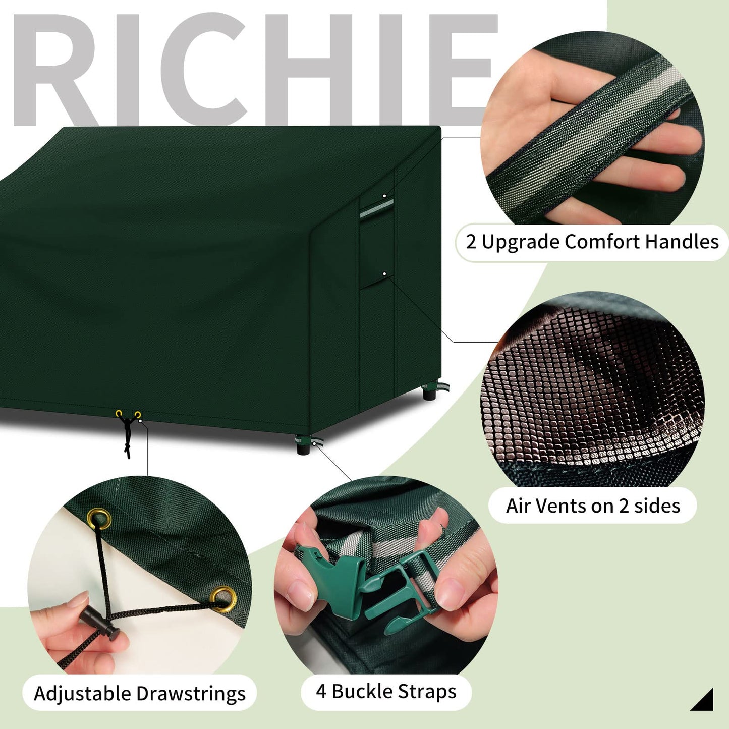 RICHIE Bench Covers Waterproof 2 Seater with Air vent, Windproof Anti-UV Tear-proof Heavy-duty 600D Oxford Fabric and PVC Lining, 2 seater Outdoor