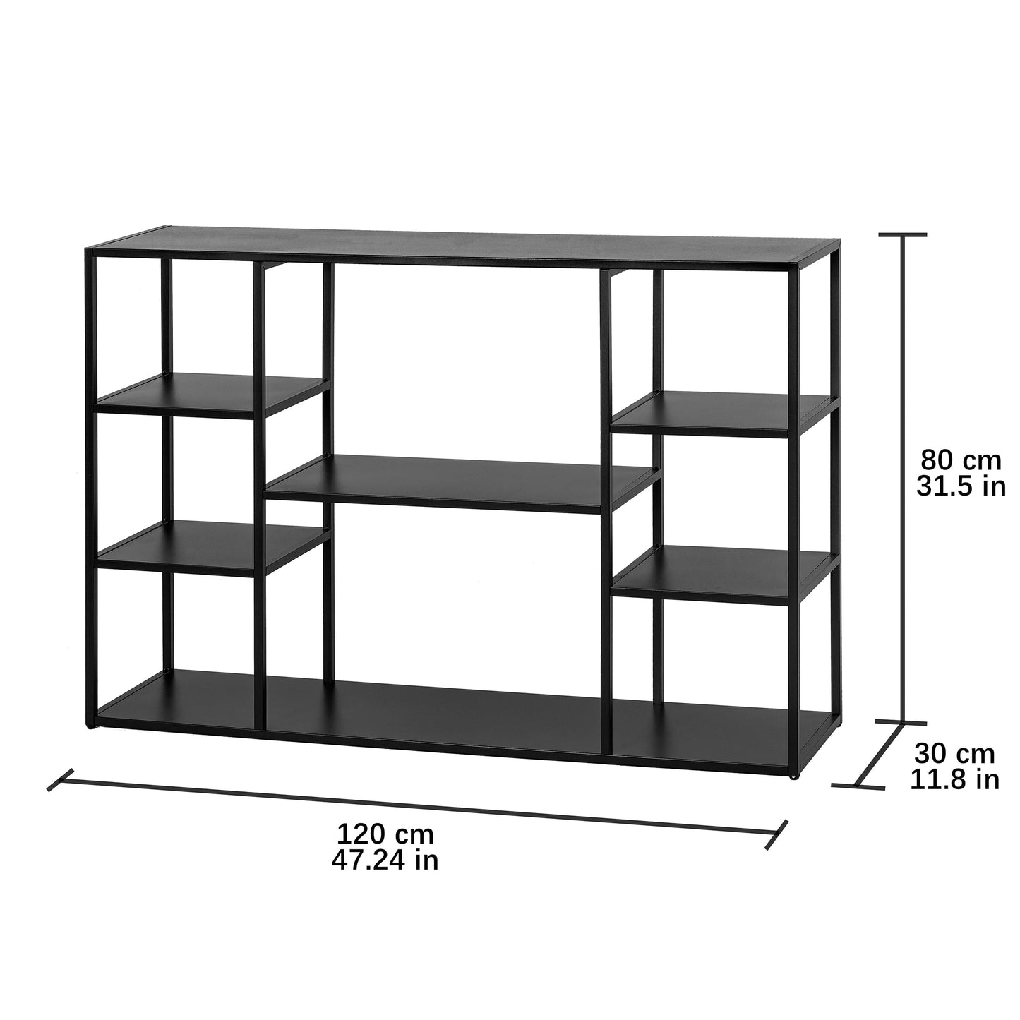 HDANI 120cm Long Sofa Console Table,Narrow Modern Entryway Table Behind Couch with Storage Shelves,4 tier Shelf Bookshelf for Living