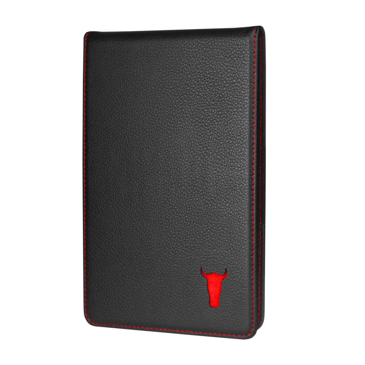 TORRO Golf Scorecard and Yardage Book Holder ? Genuine Leather Golf Score Card and Yardage Wallet with Pencil Loop (Black with Red Detail)