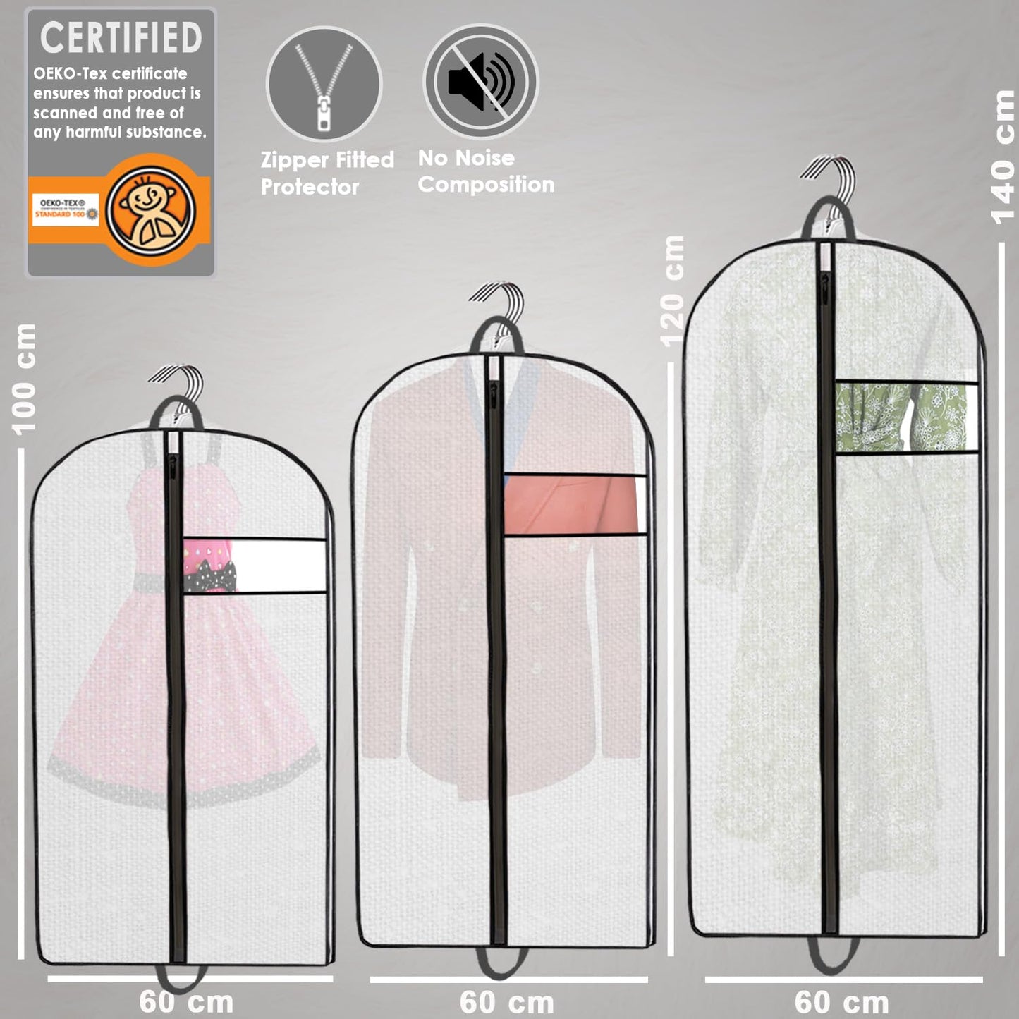 Clothes Bags 12 Pack | Multiple Sizes Suit Covers for Hanging Storage, Polypropylene Garment Dress Bags with Full Zip