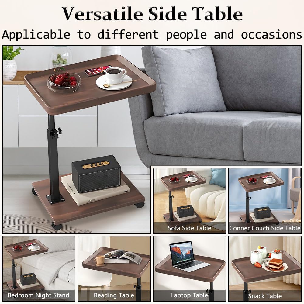 Kiss Me C Shaped Side Table, Height Adjustable 360° Swivel Couch Table