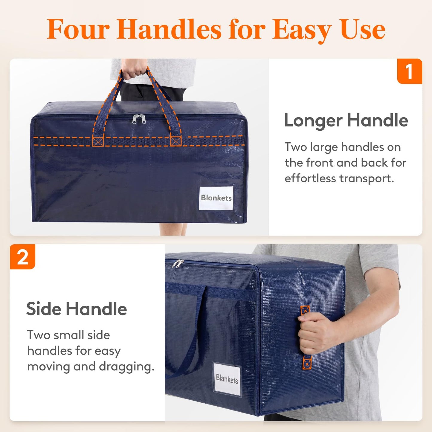 Lifewit 4 Pack Large Moving Bags with Lids and Sturdy Handles, Dark Blue
