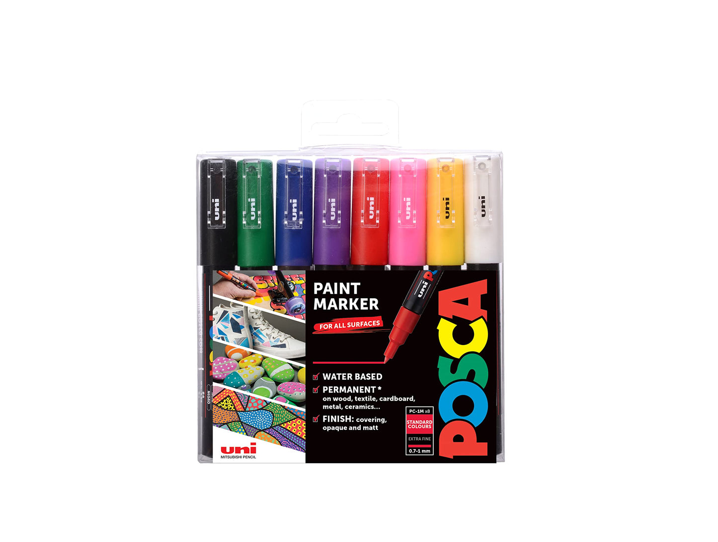 POSCA PC-1M Water Based Permanent Marker Paint Pens. Extra Fine Tip for Art & Crafts. Multi Surface Use On Wood Metal Paper Canvas Cardboard Glass