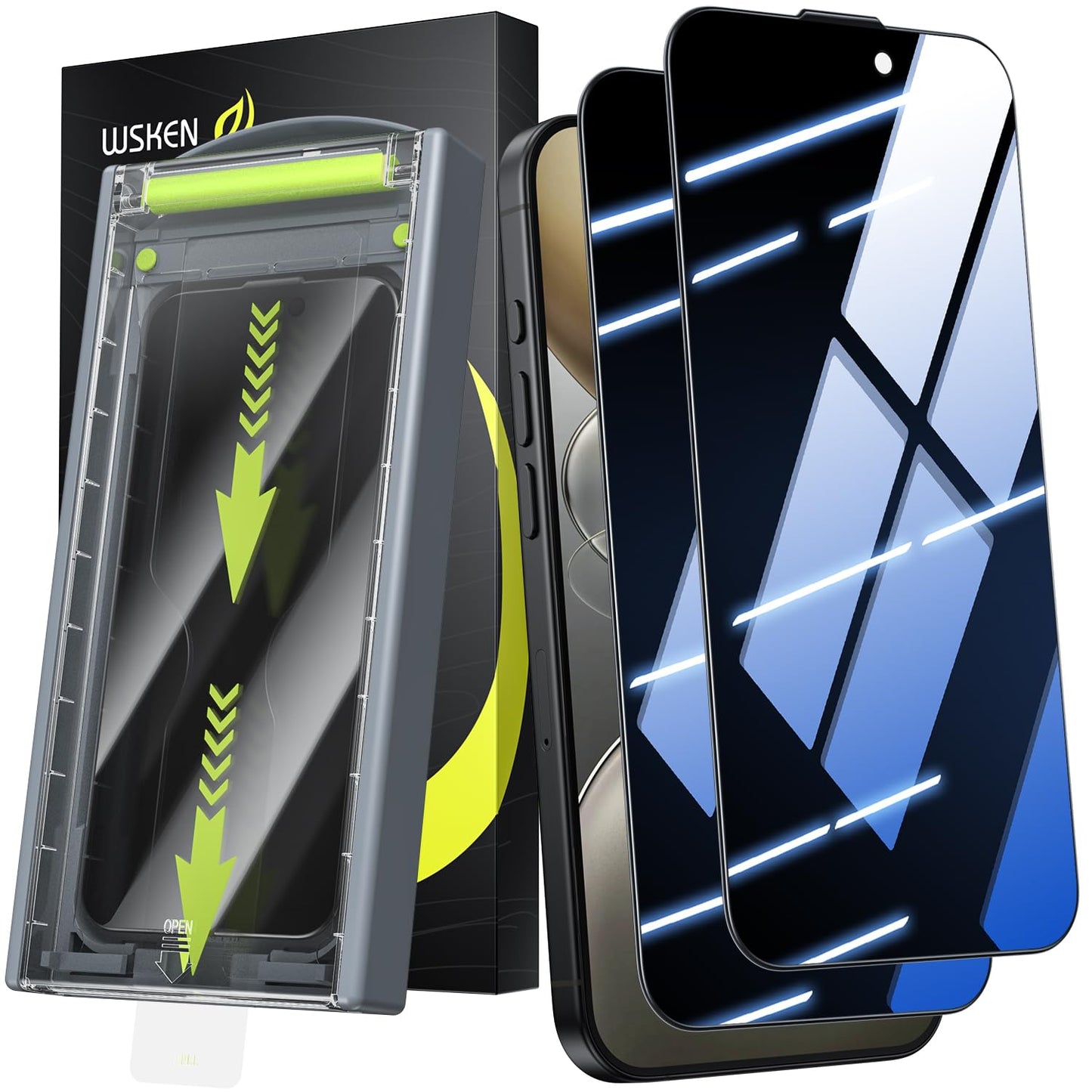 WSKEN for iPhone 17/iPhone 16 Pro Privacy Screen Protector - [24?Anti Spy ][Auto Dust-Elimination] 3D Full Coverage Tempered Glass 9H Hardness Easy