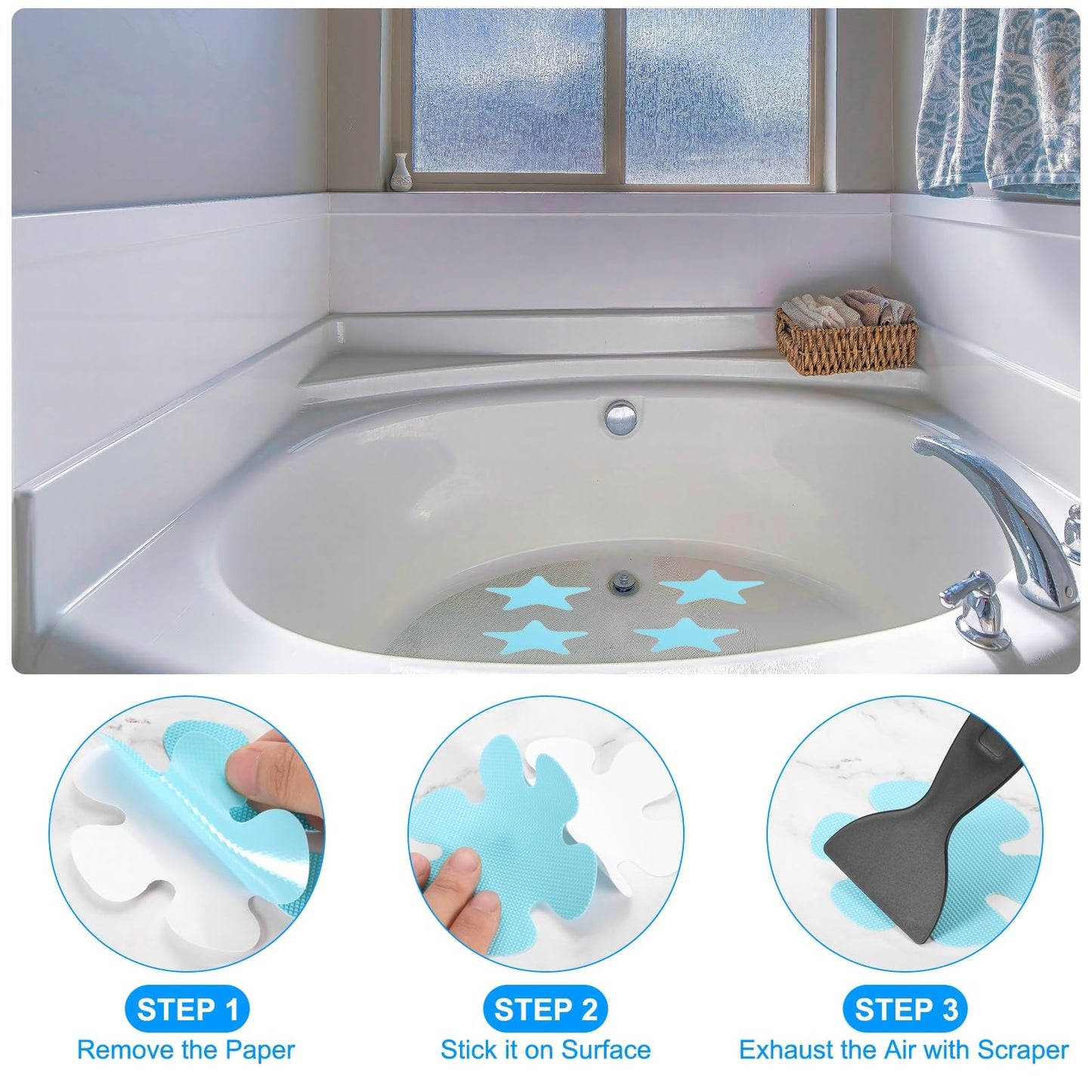 PATIKIL Bathtub Non Slip Stickers 3.4 x 3.4 Inch, 6 Pack Star Safety Shower Floor Anti Slip Stickers with Adhesive Decals Scraper for Bath Tub Shower