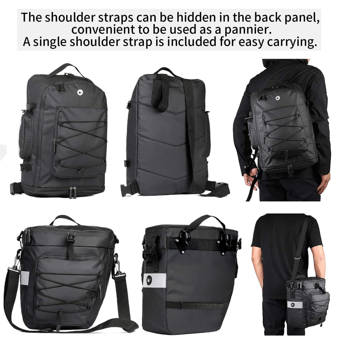 BAIGIO 3-in-1 Multifunctional Bike Panniers Large 75L Bicycle Rear Rack Bags for Back Seat Cycling Carrier Backpack with Shoulder Straps & Waterproof