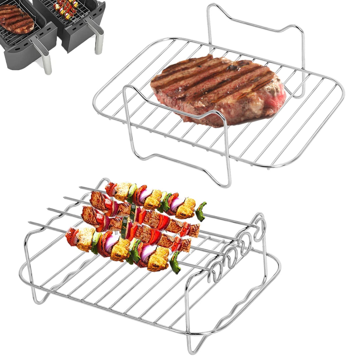 Air Fryer Rack Compatible with Ninja Tower Dual Air Fryer AF300UK AF400UK Air Fryer Accessories 2Pcs Gekufa 304 Stainless Steel Air Frye Racks for