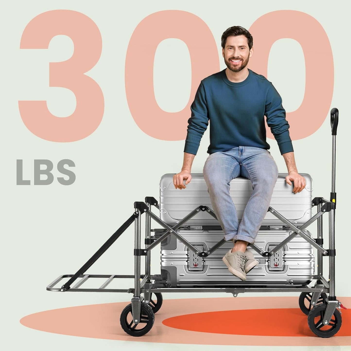 Overmont 300L Folding Festival Trolley Cart - All-terrain Extra Wide Wheels and Brake - Heavy Duty Cart Load up 150KG - with Adjustable Handle & Cover