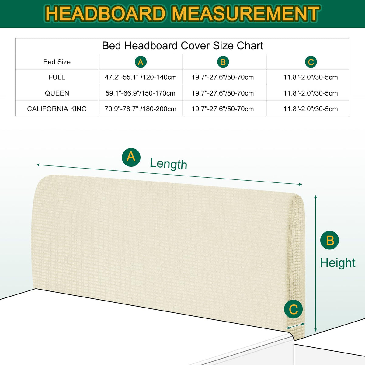 Bed Headboard Cover Dustproof Protector Jacquard Furniture Cover for 1.1-1.4m, Yellow