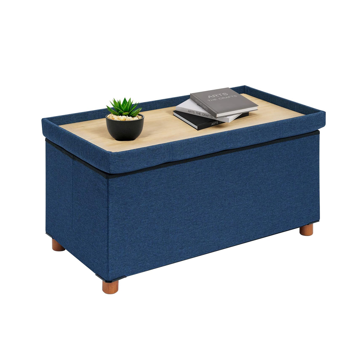 Bonlife Storage Ottoman with Tray, Foldable Bench with Wooden Legs