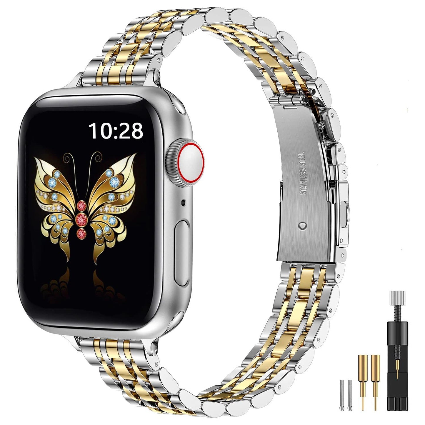 MioHHR Slim Straps Compatible with Apple Watch Strap 38mm 40mm 41mm 42mm(Series 11/10),Thin Stainless Steel Metal Chain Band for Women iWatch Straps