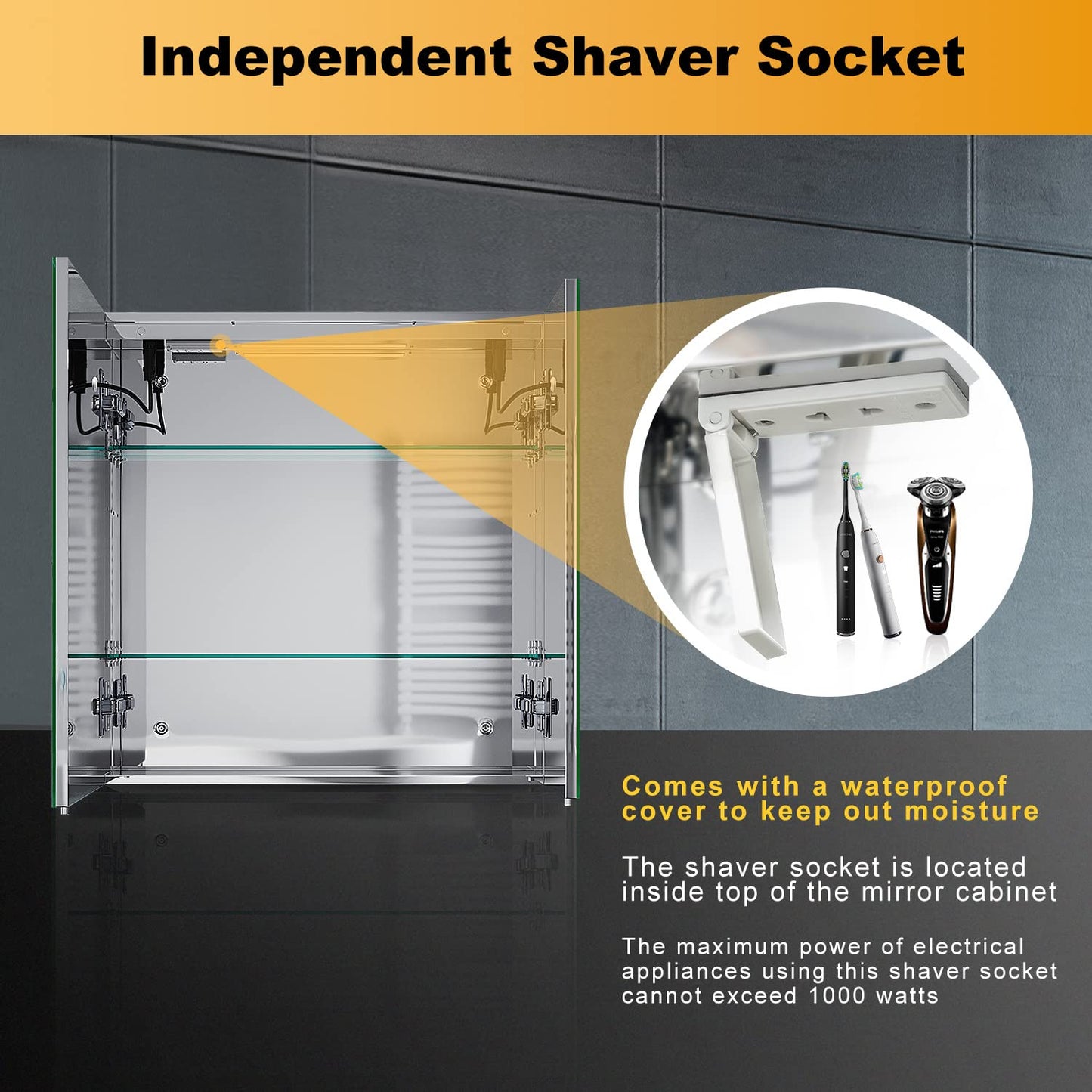 ELEGANT Bathroom Mirror Cabinet with LED Lights & Shaver Socket, 650x600mm