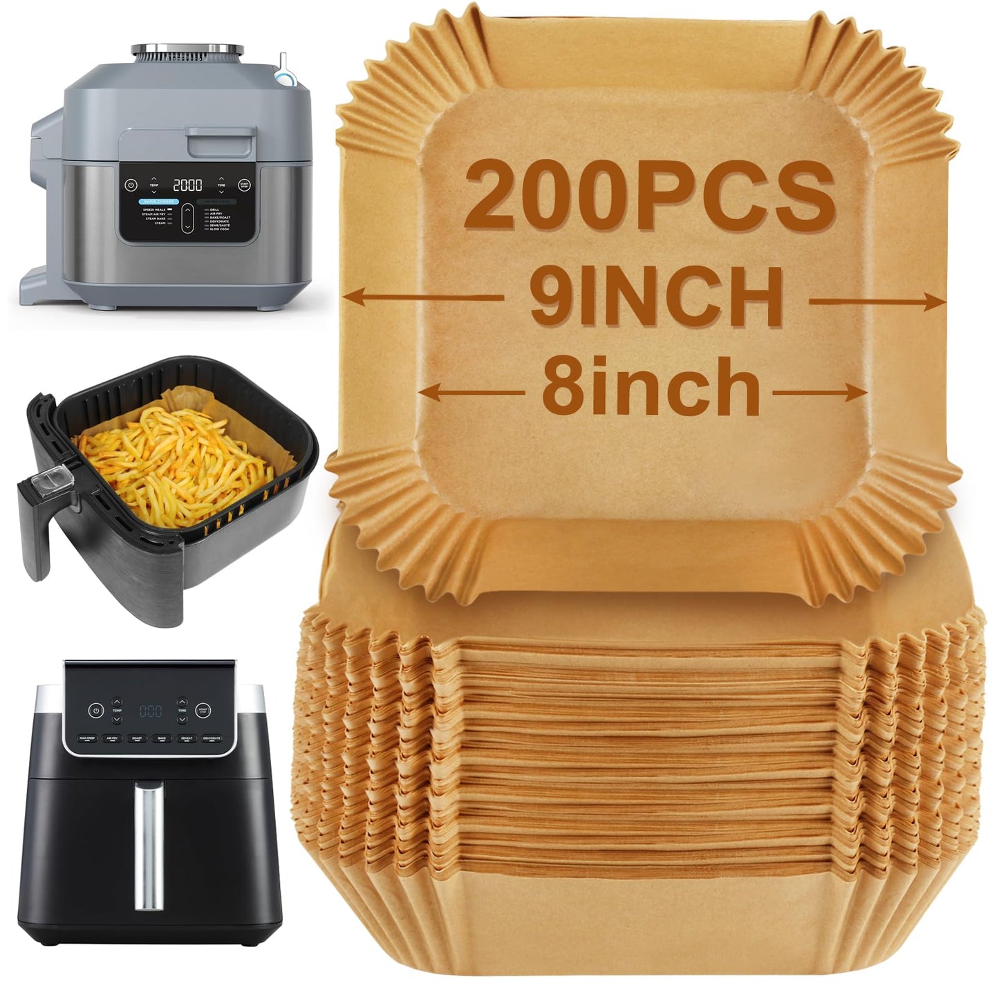 BYKITCHEN 200pcs Air Fryer Liners, Compatible with Ninja Speedi 5.7L, Cosori 5.5L, Ninja MAX PRO/Philips 6.2L, 7.9Inch Large Air Fryer Liner, Baking