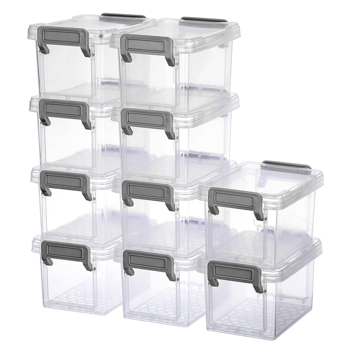 BSTKEY 10pcs Plastic Small Storage Containers with Lid, Clear (12*8*7cm)