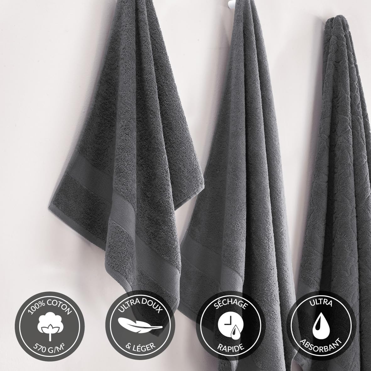 Pure Cotton - Set of 2 Towels & 2 Bath Sheets - Combed Cotton Terry Cloth - Standard 100 Oeko-TEX - Washable 40°C - 2 x 50 x 100 cm