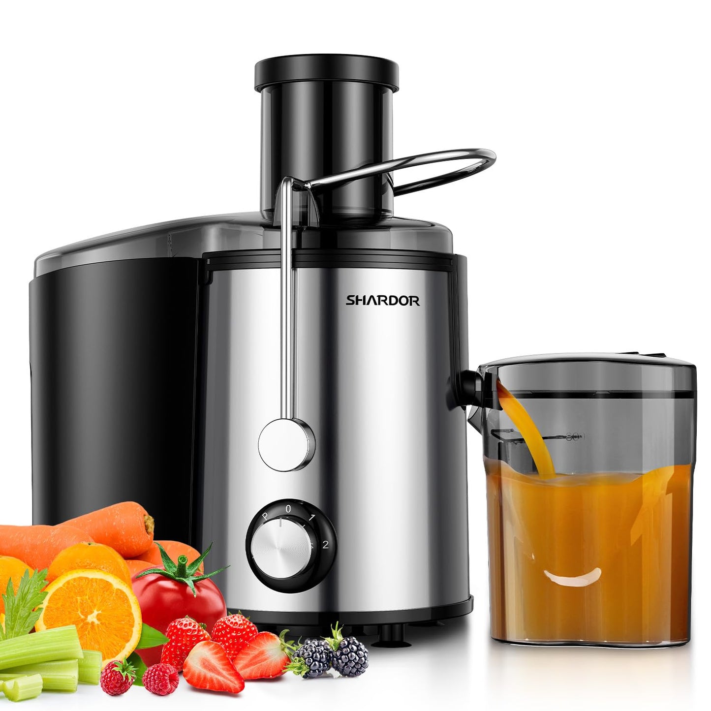SHARDOR Juicer Machines, 800W Juicers with 3 Speed Control for Fruit and Vegetables,Higher Juice Yield Extractor Machine, Stainless Steel Centrifugal