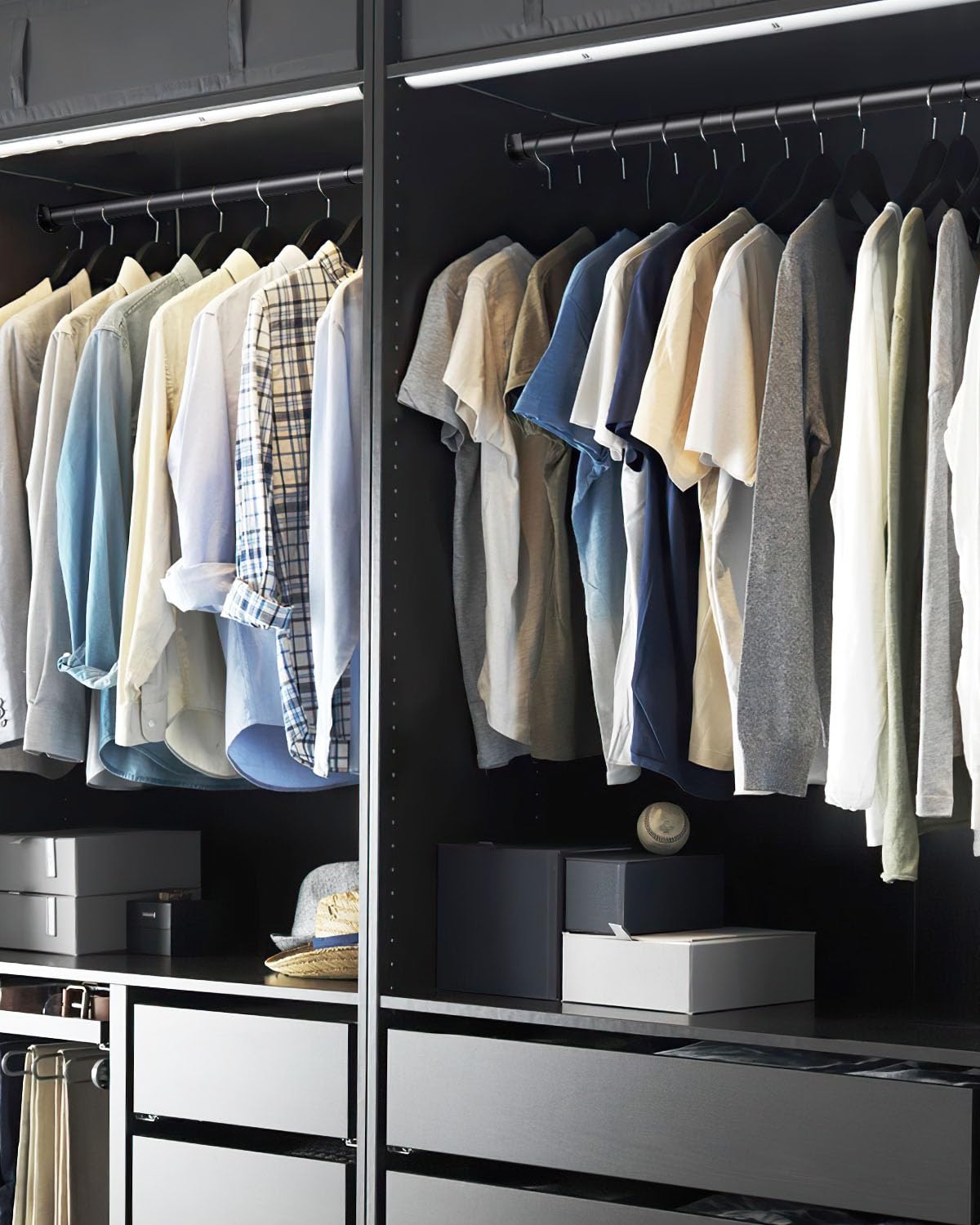 Wardrobe Rail, 43 to 173 CM Stepless Adjustable Metal Rails To Hanging Clothes, 3.3 CM Heavy Duty Wardrobe Rails and Fittings for Closet Wardrobes