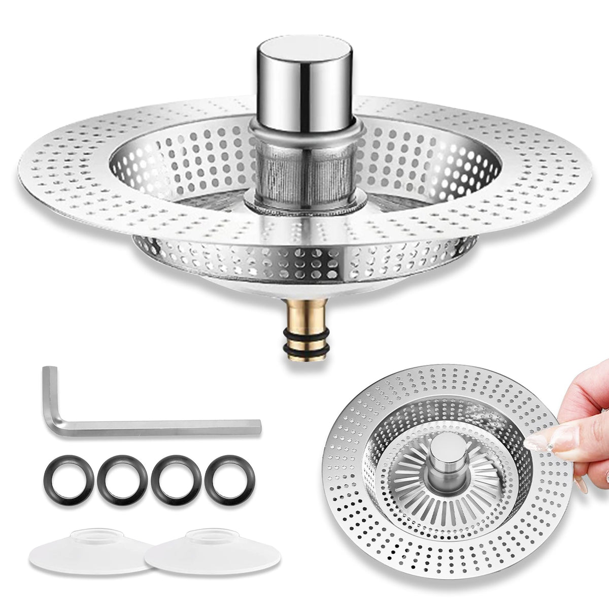 1Pcs Kitchen Sink Plug, Pop Up kitchen sink strainer plug, 3-in-1 Stainless Steel Sink Aid, Universal Sink Drain Stoppers