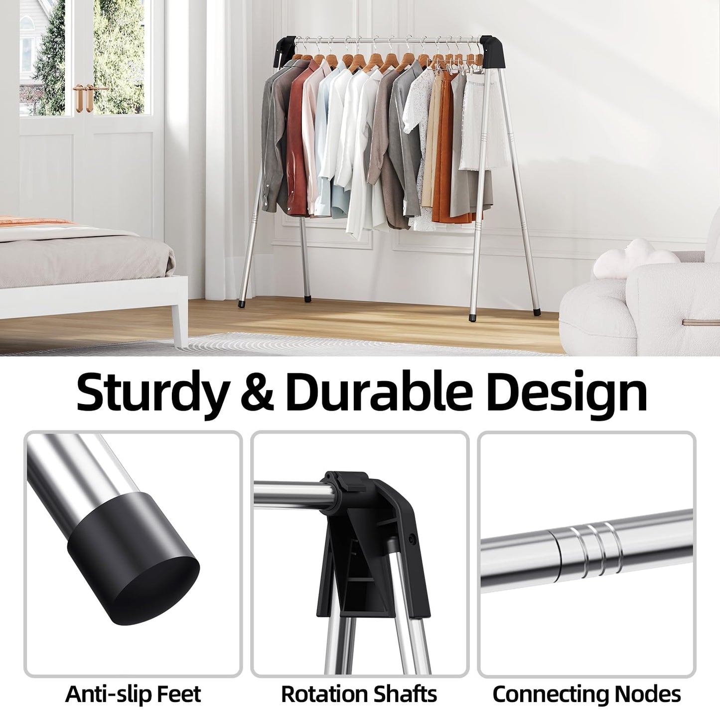 SYKIARIOL Stainless Steel Clothes Rail, Collapsible Drying Rack