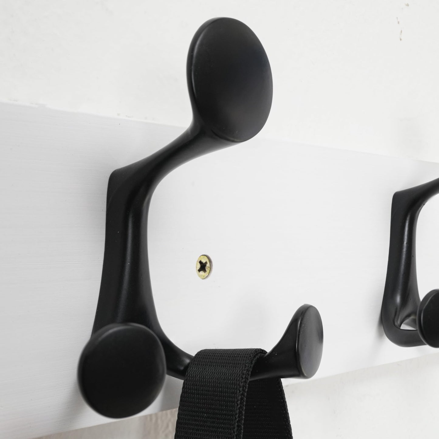 HONSKY Wall Mounted Coat Rack, 91cm White Pine Wood Base, 6 Black Sturdy Aluminium Alloy Triple Hooks(18 Hanging Points)