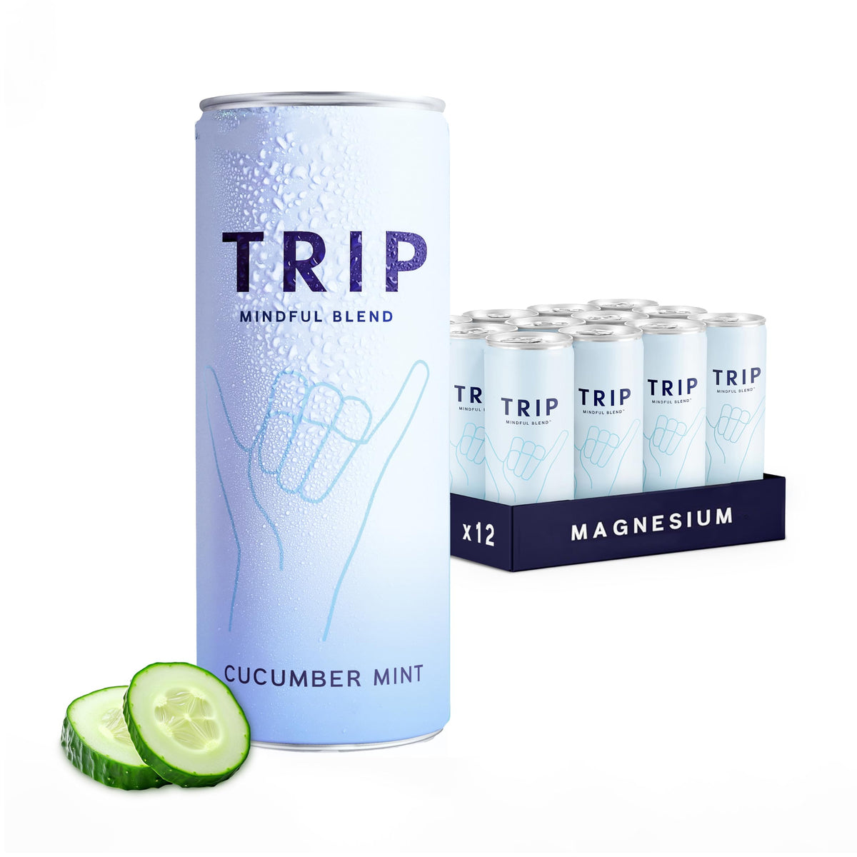 TRIP Cucumber Mint Sparkling drink with 120MG calming Magnesium + Lion?s Mane + Chamomile + Lemon Balm. Low Calorie and Vegan (Pack of 12 x 250ml) -