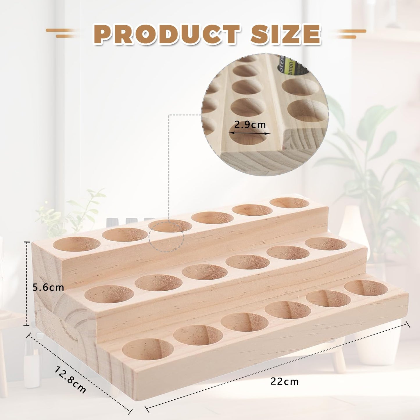 Honicemar 3-Tier Wooden Essential Oil Holder Aromatherapy Organizer Essential Oil Bottles Display Rack & Storage Stand Holder, 18 - Hole