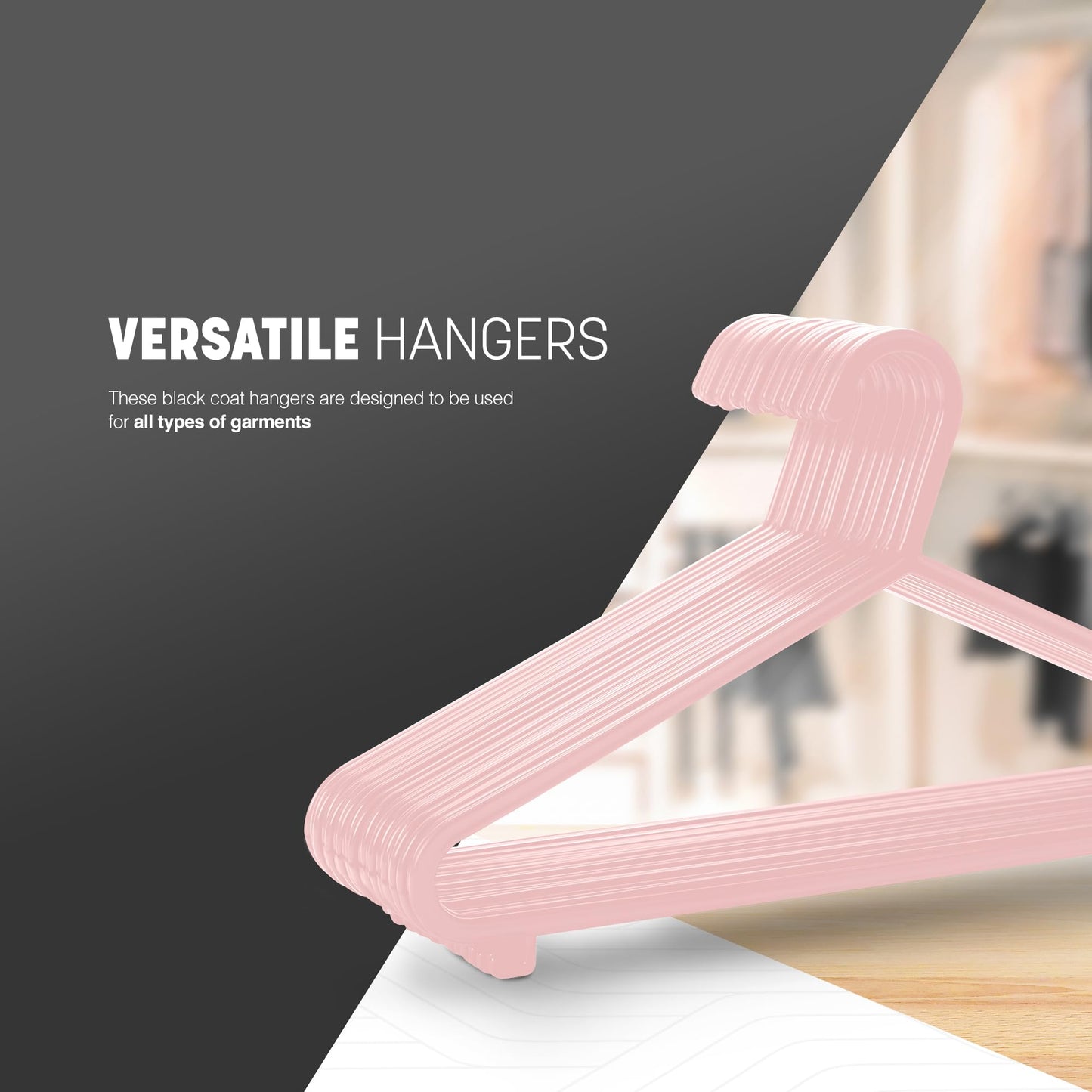 KEPLIN Adult Plastic Coat Hangers - Strong Clothes Hangers for Clothes Rail & Closet, Clothing Hanger with Suit Pants Trouser Bar and Clips