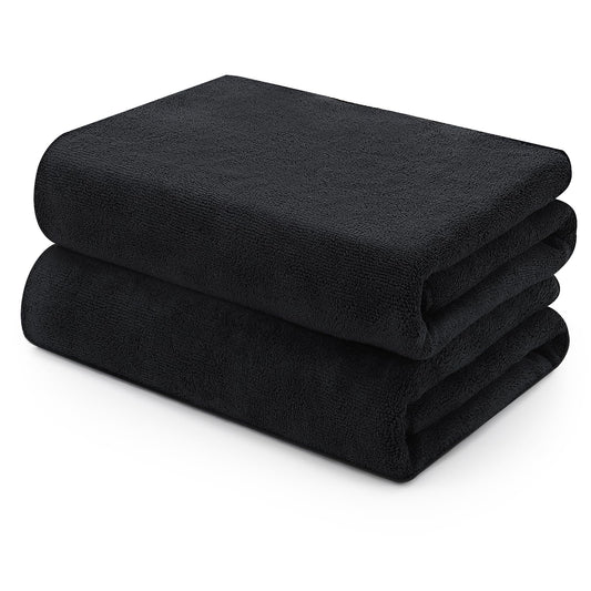 saerryor 2 Pack Black Salon Towel, Microfibre Hair Salon Towels 50x100cm