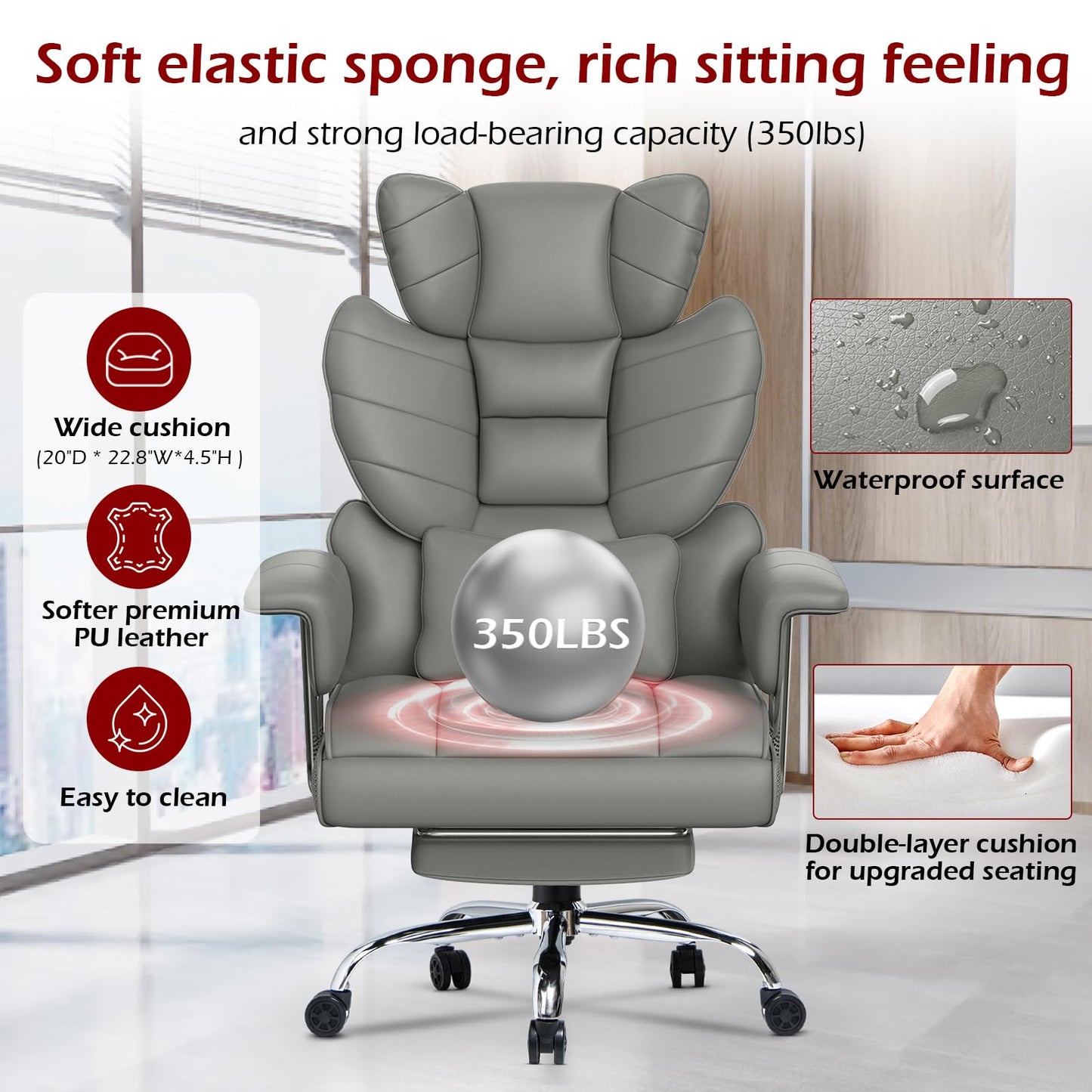 naspaluro High Back PU Leather Ergonomic Computer Recliner, Big Tall Executive Desk Office Chair with Armrests/Footrest