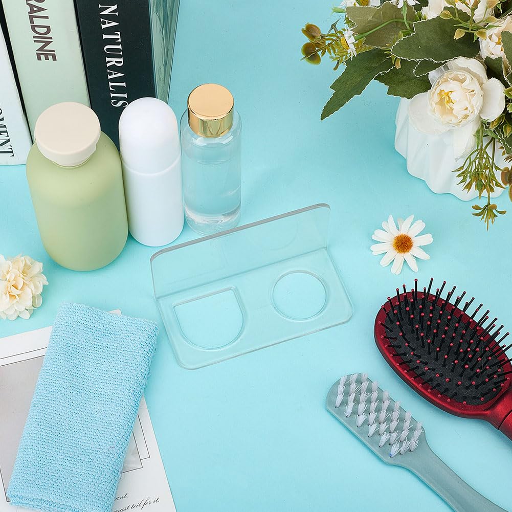 CRAFTYMELODY 2Pcs Acrylic Hair Brush Holder 2-Slot Rectangle Wall Mounted Comb Organizer Holder for Bathroom with Adhesive Stickers Clear Hairbrush