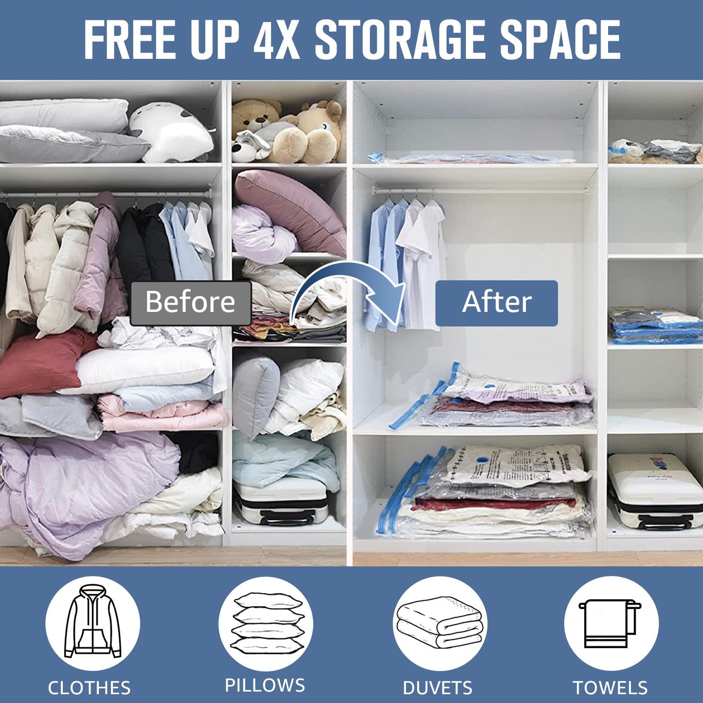 BoxLegend Vacuum Storage Bags 15 Pack Space Saving Bags Thicker Type 80mm 1XXL + 2XL+ 5L + 5M + 2S Double Zip Seal & Leak Valve Reusable for Clothes