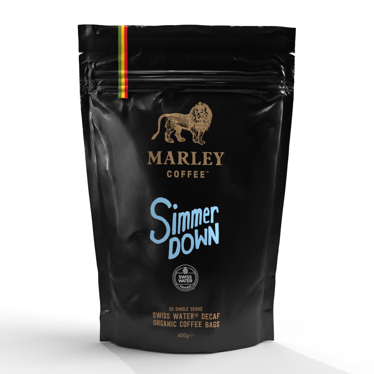 Decaffeinated Coffee Bags - 50 x Decaf Organic Ground Coffee Bags - Simmer Down Blend - Marley Coffee - From The Marley Family - Medium Roast -