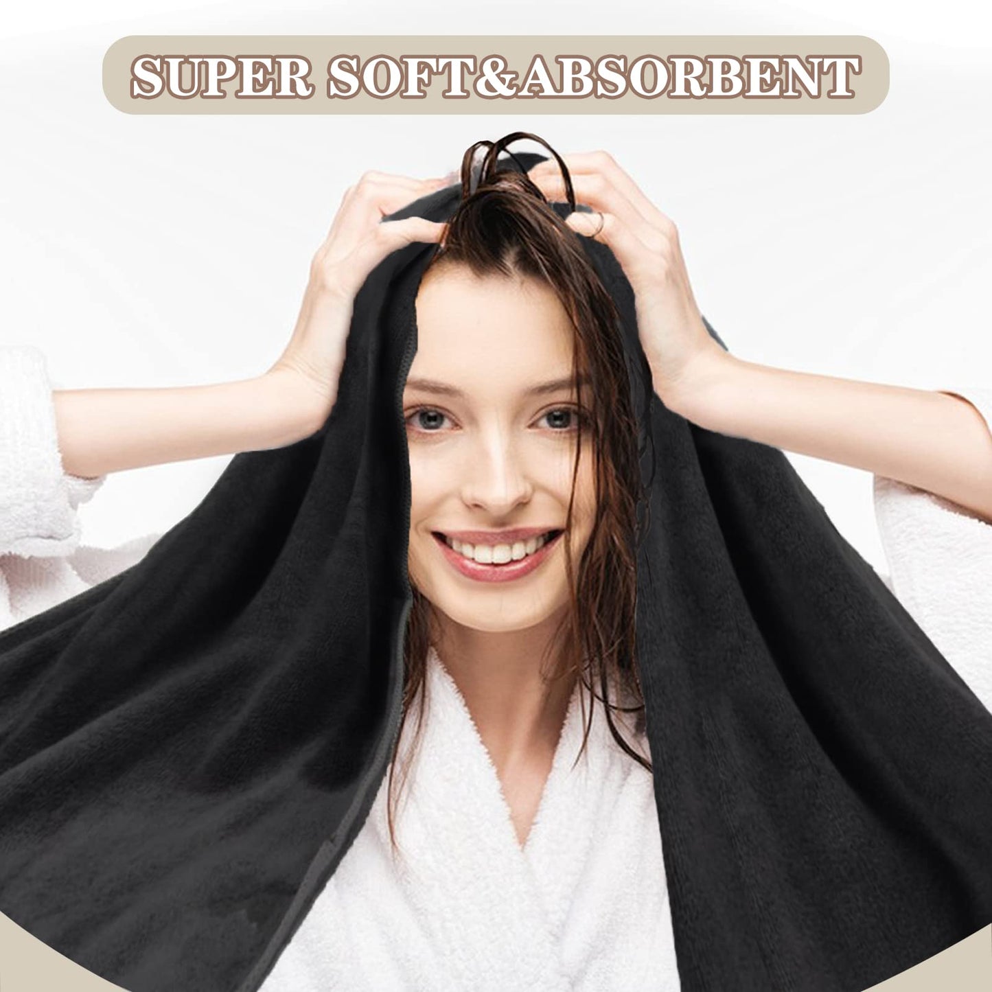 Sunland 2 Pack Super Absorbent Microfibre Drying Towels Quick Drying Magic Turban for Drying Long, Soft and Large Hair 50cm x 100cm Black