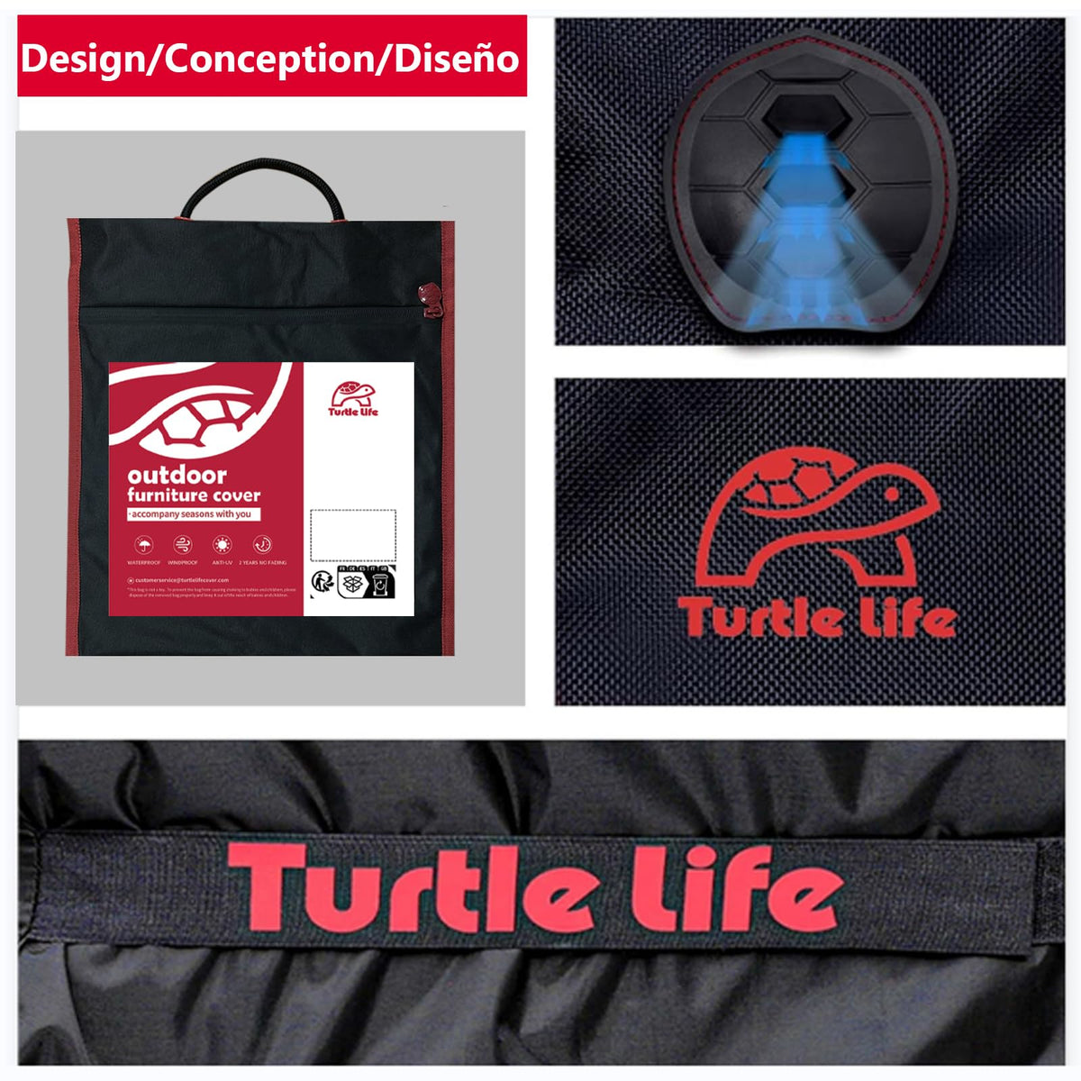 Turtle Life Garden Furniture Cover for Table and Chairs, Adjustable, Rectangular, Waterproof, Windproof, Protective Cover for Garden Furniture with