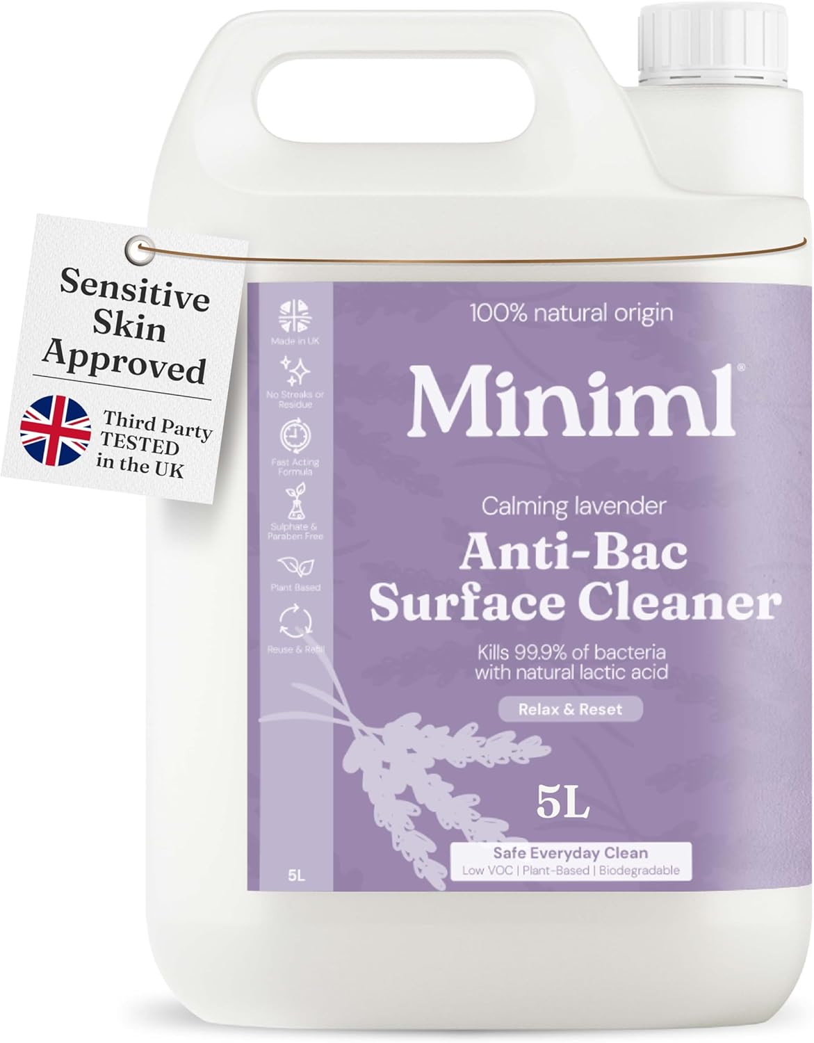 Miniml Eco Antibacterial Spray Surface Cleaner 5L Refill - French Lavender. New but scruffy dirty bottle