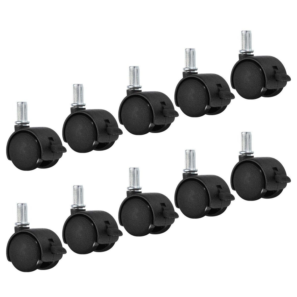 PATIKIL 1 Inch Stem Swivel Casters, 10 Pack Nylon 360 Degree Swivel Stem Wheels with Brake for Chair Desk Furniture Replacement, Black