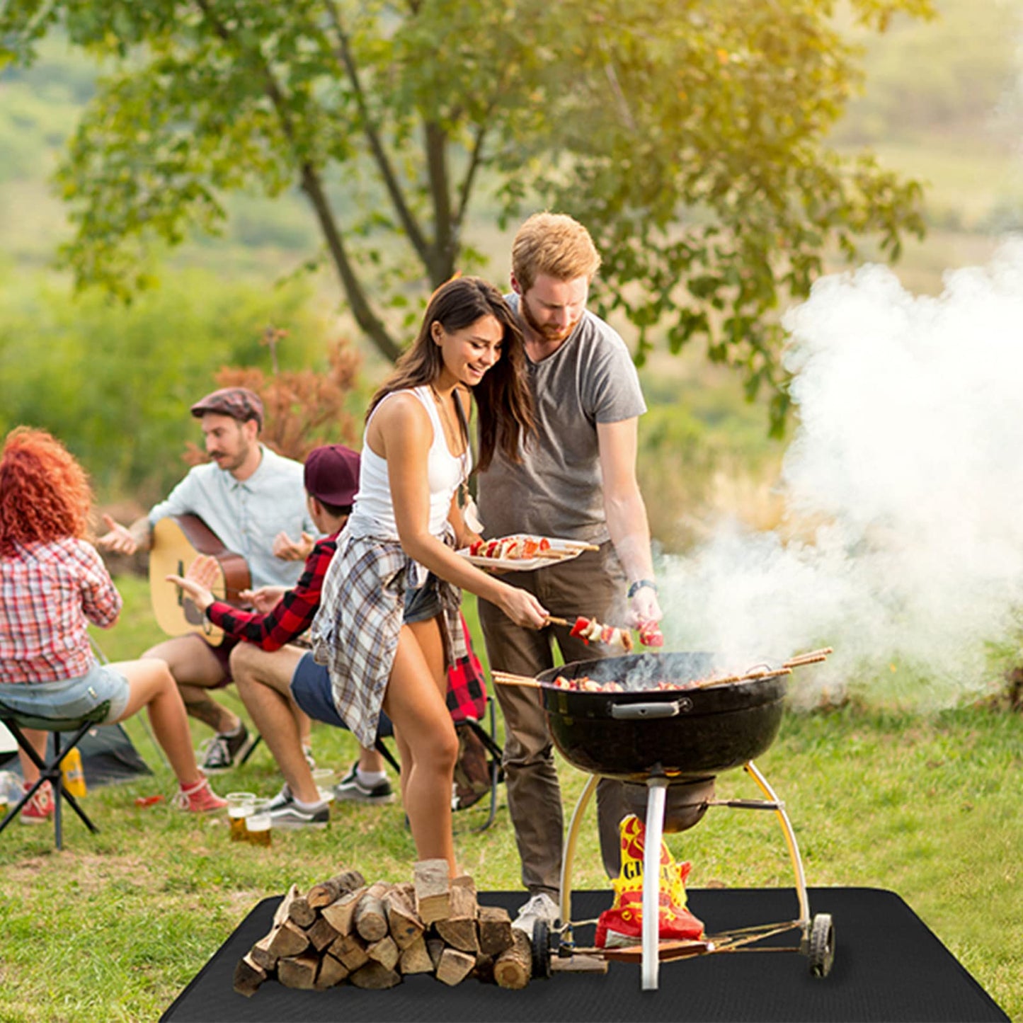 GanKe Under Grill Mat 152 x 100 cm BBQ Floor Mats Fire Retardant Rugs Deck Patio Protector, Fireplace Mat Fire Pit Mat, Fireproof OilProof Durable