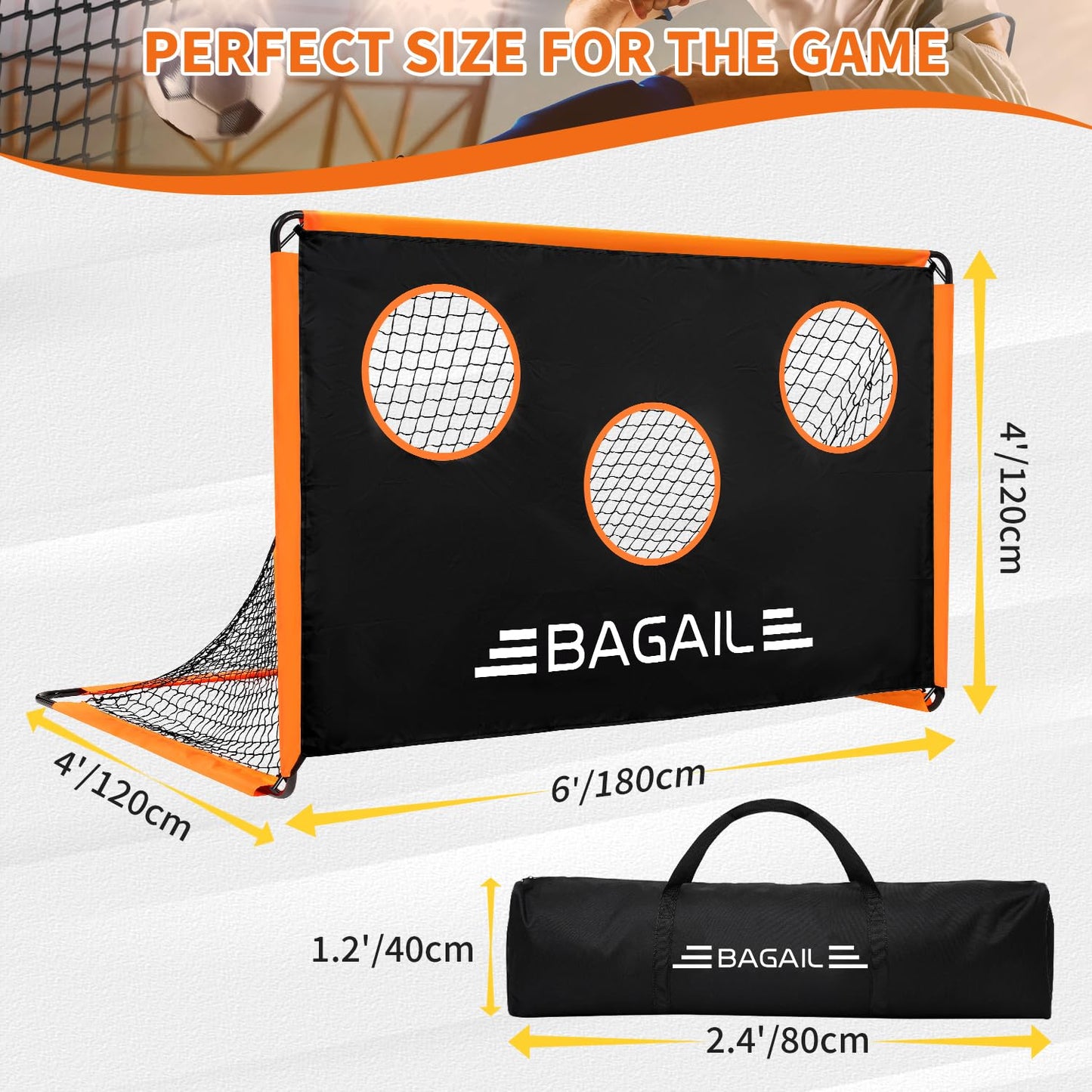 BAGAIL Soccer Goal with Target, 2-In-1 Designed, Football Goal, Portable Carry Bag, Easy to Set up, Ideal for Garden Shooting Training and