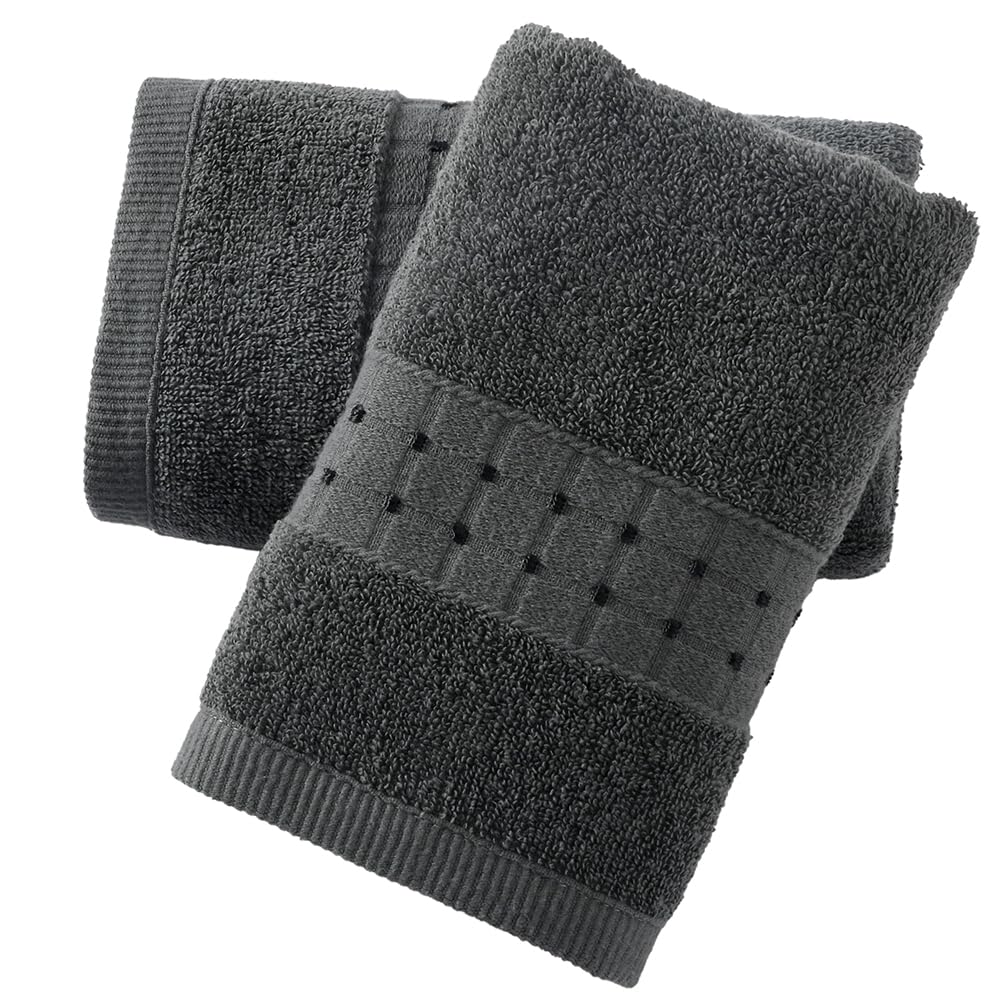 sense gnosis Grey Hand Towel Set of 2 Soft Absorbent Face Towels 100% Cotton Checkered Decorative Hand Towels for Bathroom Hotel Shower, 13 X 29 Inch