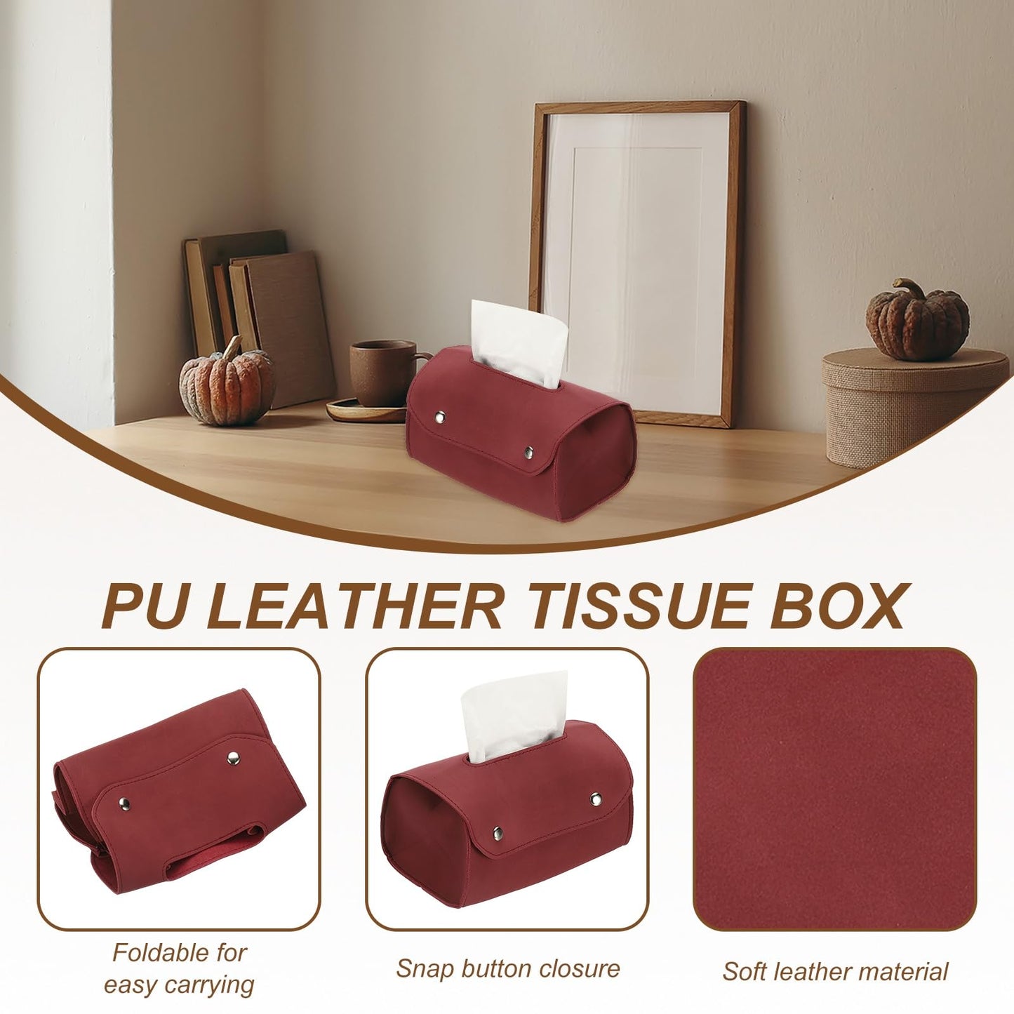 sourcing map Faux Leather Tissue Box Cover, Rectangular PU Tissue Box Cover with Button Tissue Holder Bag for Home/Bathroom/Car/Office Decor